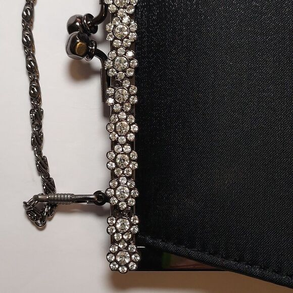 Vintage Black Evening Bag Fabric Kisslock With Rhinestones - Picture 13 of 14